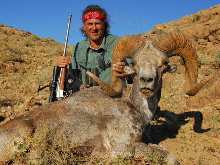 Jim Shockey with his Gobi Argali Hunting trophy from Mongolia with Hunting Consortium. Hunting in Mongolia