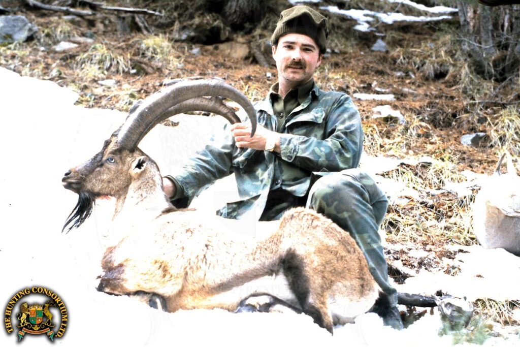 Bob Kern with a harvested ibex during an early international mountain hunt, reflecting decades of Hunting Consortium field experience.
